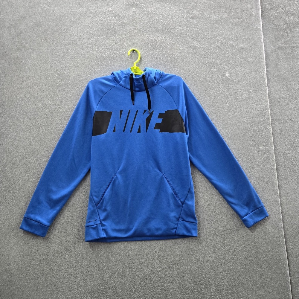 Nike Men Hoodie S Blue Graphic Fleece Dri-Fit Activewear Long Sleeve